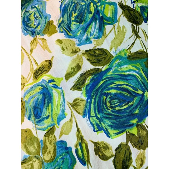 Vintage 1960s Floral Dress Blue Green Rose Print Sundress | W 30" - Picture 3 of 10
